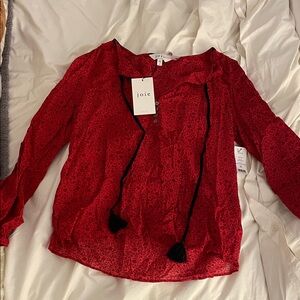 Joie Red Blouse with Black Accents
